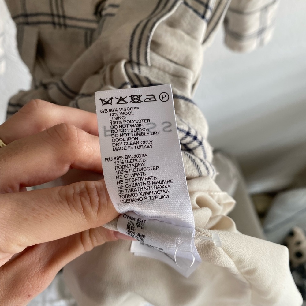 Reiss Checked Shirt Dress Tan and White - Picture 6 of 6